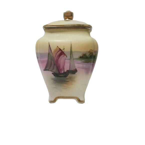 Unmarked Other - Antique or Vintage Nippon Small Porcelain Potpourri Jar with Lid Sailboat Scene